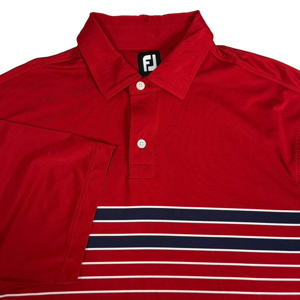 FootJoy FJ Red Striped Short Sleeve Performance Golf Polo Shirt Stretch Mens XL